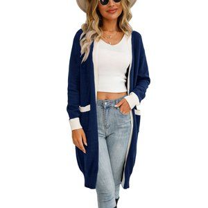 Contrast Dropped Shoulder Ribbed Trim Cardigan